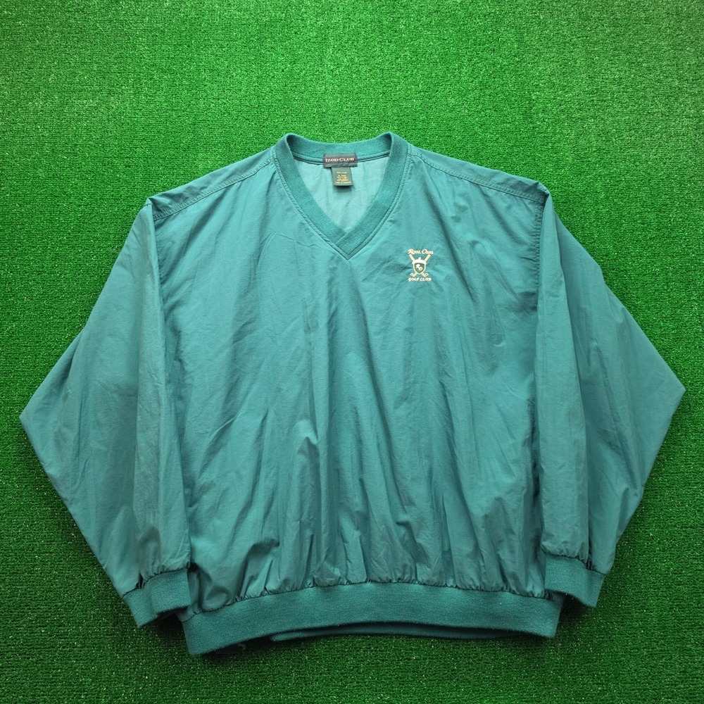 Izod Club Windbreaker Mens XL Forest Green Royal Oaks Golf Club Houston Pullover